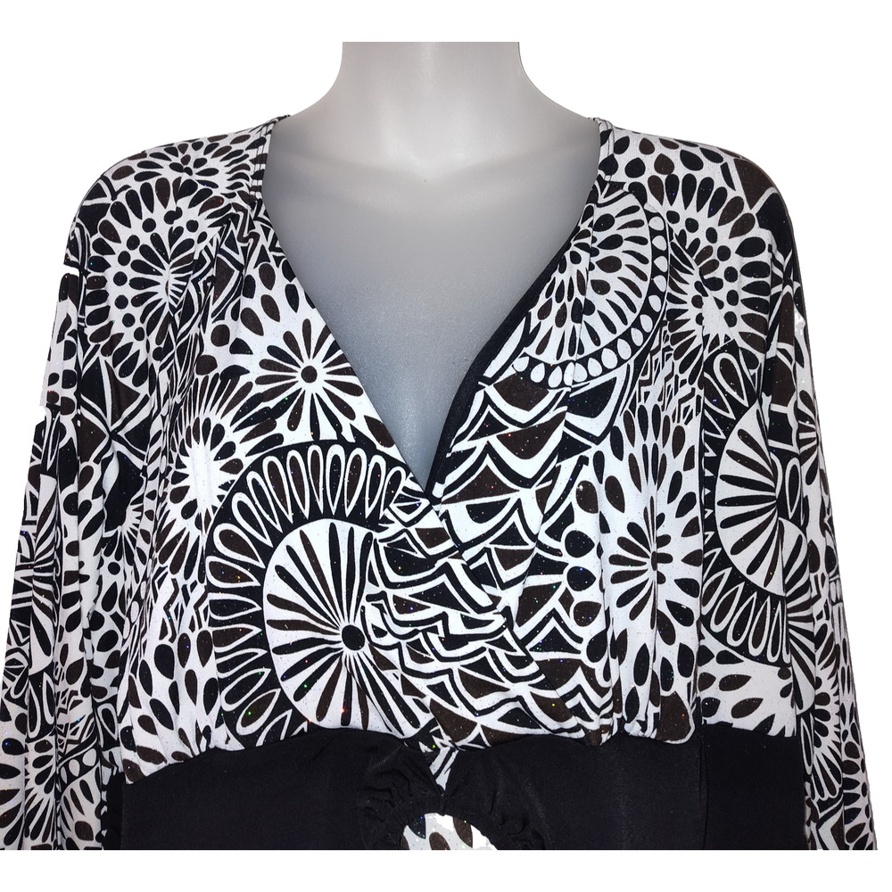 Cato Woman Women’s Black White Patterned V Neck Bow Waist Dress Size 22/24W BG22 - Picture 3 of 4